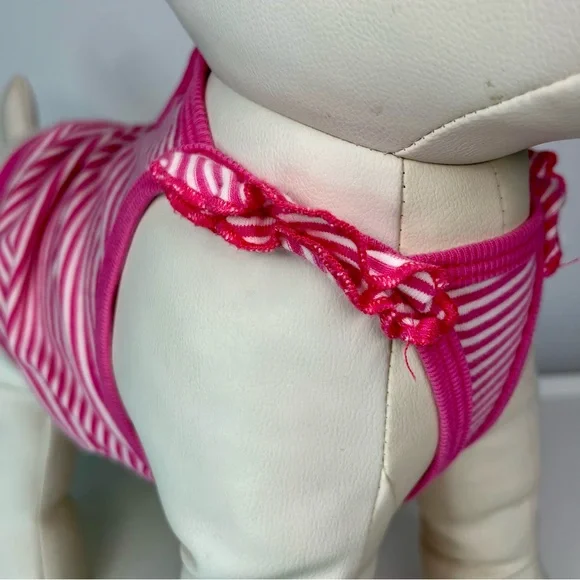 Pink Striped Dog Ruffle Shoulder Tank top - Picture 3 of 7